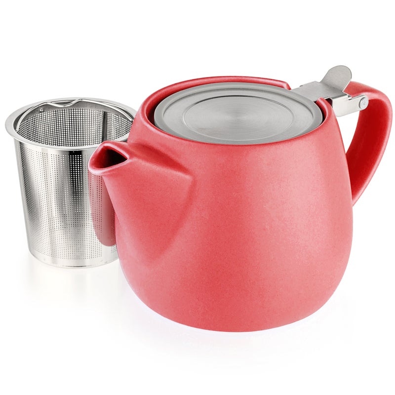 Tealyra - Pluto Porcelain Small Teapot Red - 18.2-ounce (1-2 cups) - Matte Finish - Stainless Steel Lid and Extra-Fine Infuser To Brew Loose Leaf Tea - 540ml - Image 1
